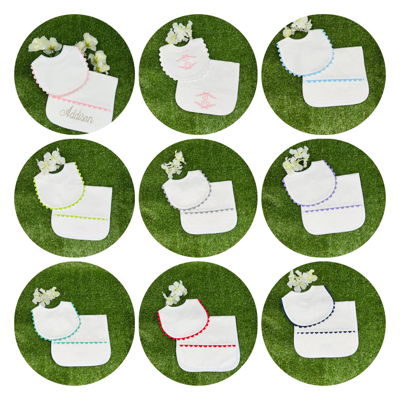 White Cotton Pique Bib and Burp Set