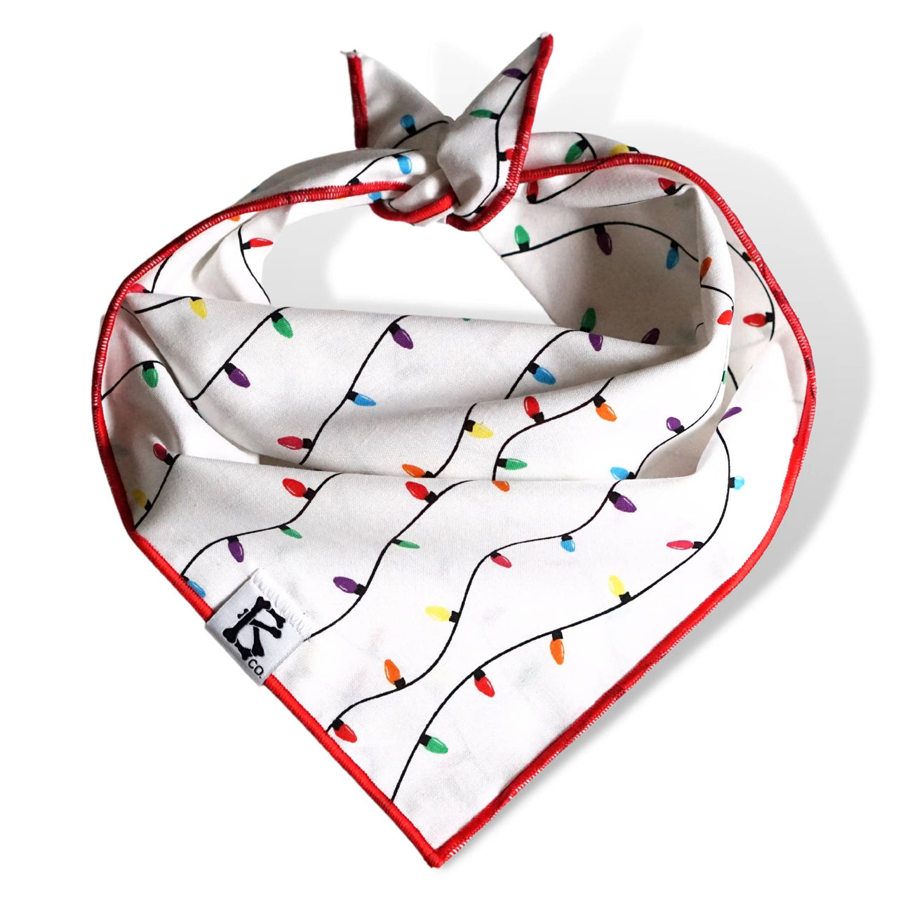 "Twinkling Lights" Red and White Christmas Dog Bandana