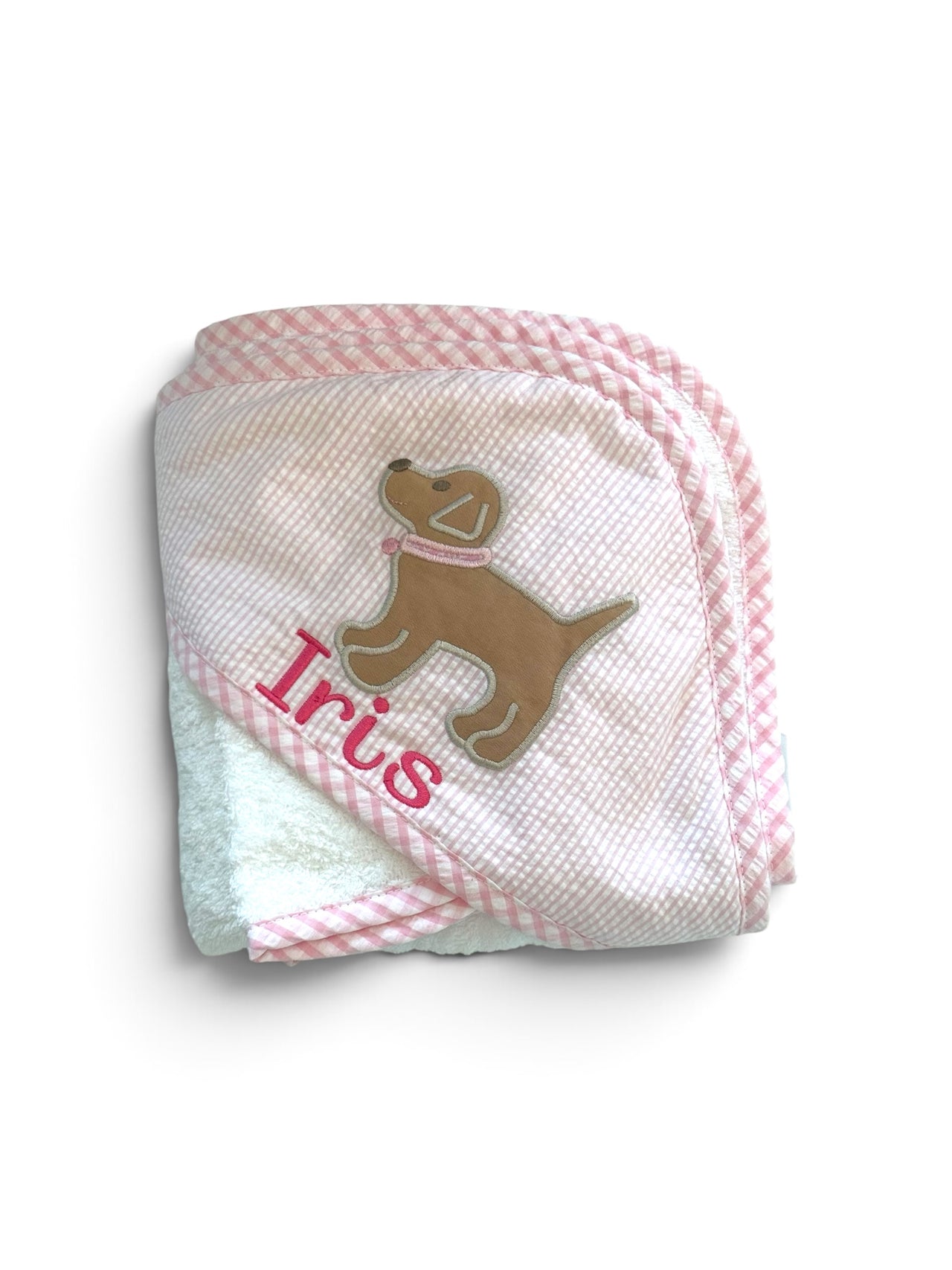 Pink Puppy Applique Hooded Towel & Washcloth Set