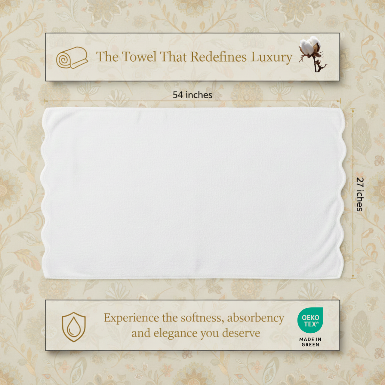 Luxury Cotton Hand Towel with Scallop Piping