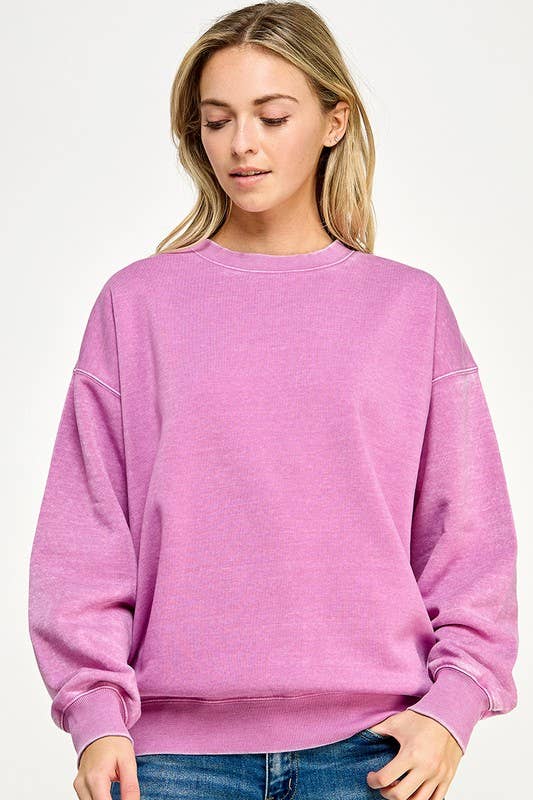 Fleece Burn Out Oversized Crew Neck Sweatshirt