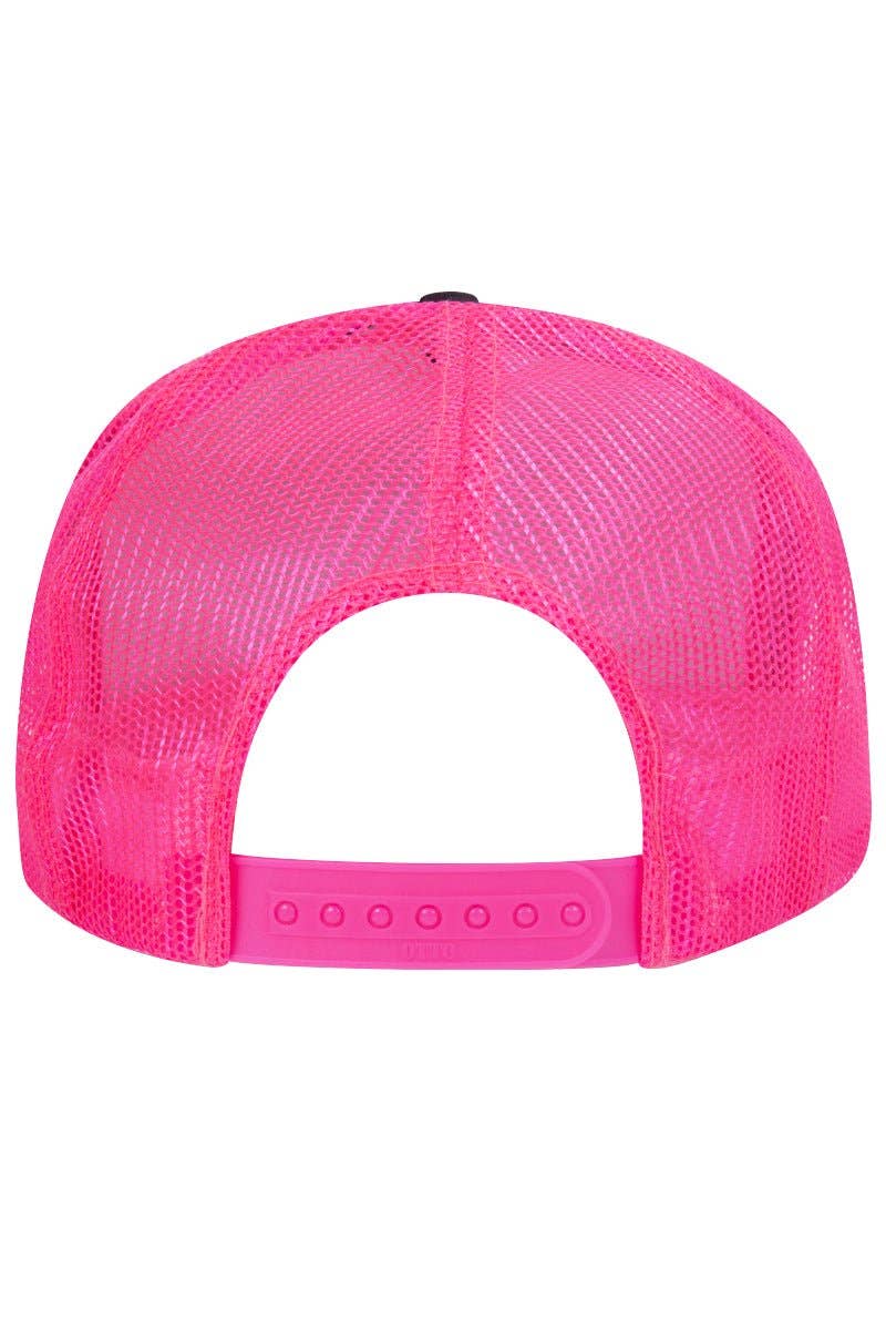 OTTO Black and Neon Pink Foam Front High Crown Back Split Color Trucker Hat