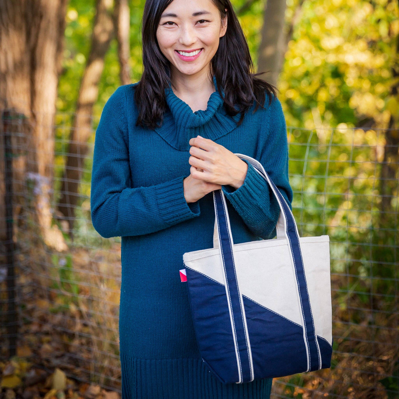 Contemporary Canvas Diagonal Design Tote Bag-Mini