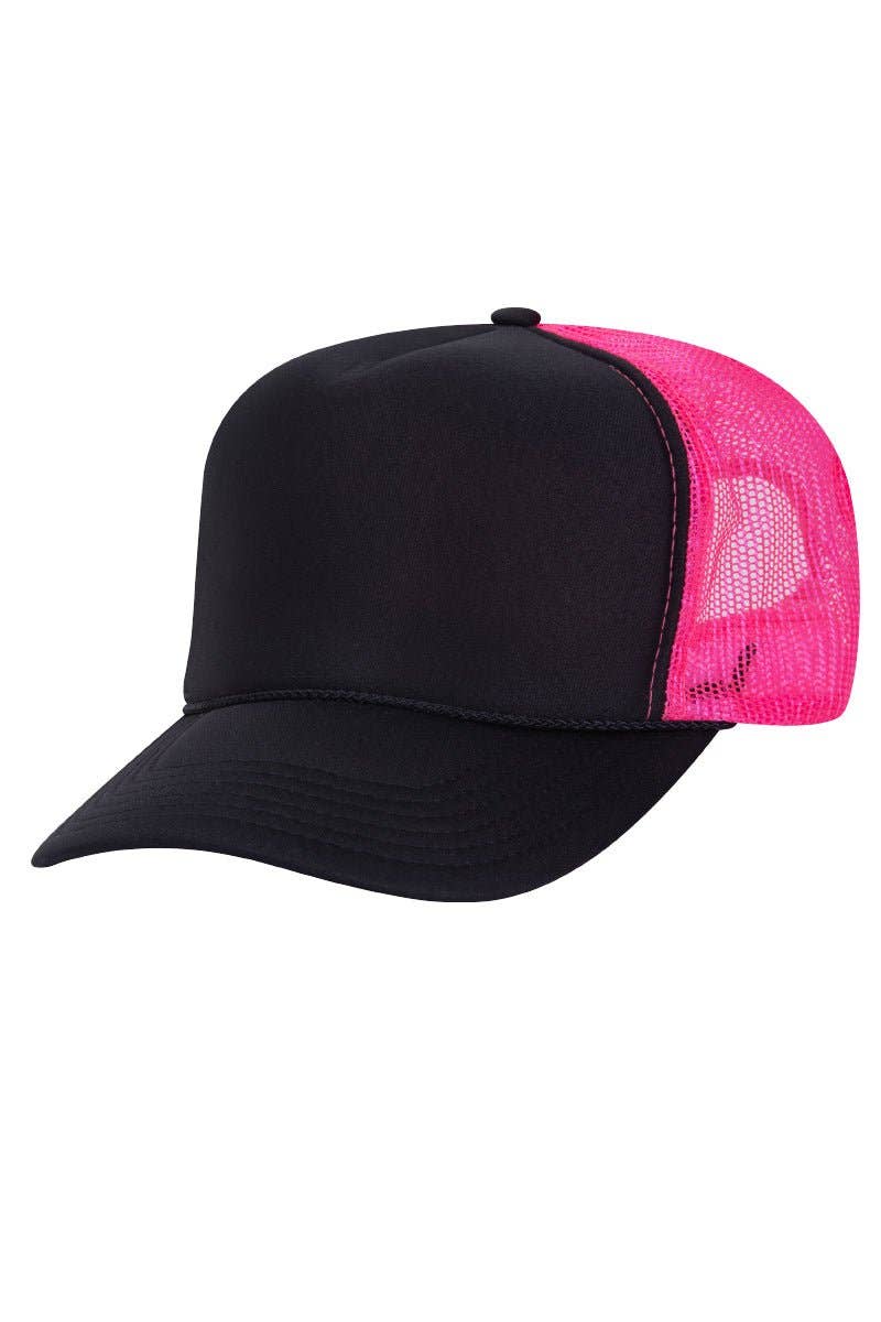 OTTO Black and Neon Pink Foam Front High Crown Back Split Color Trucker Hat