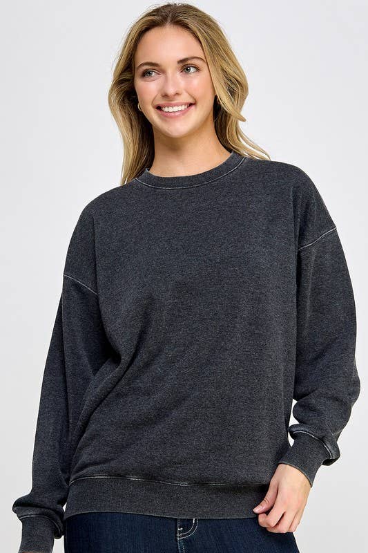 Fleece Burn Out Oversized Crew Neck Sweatshirt