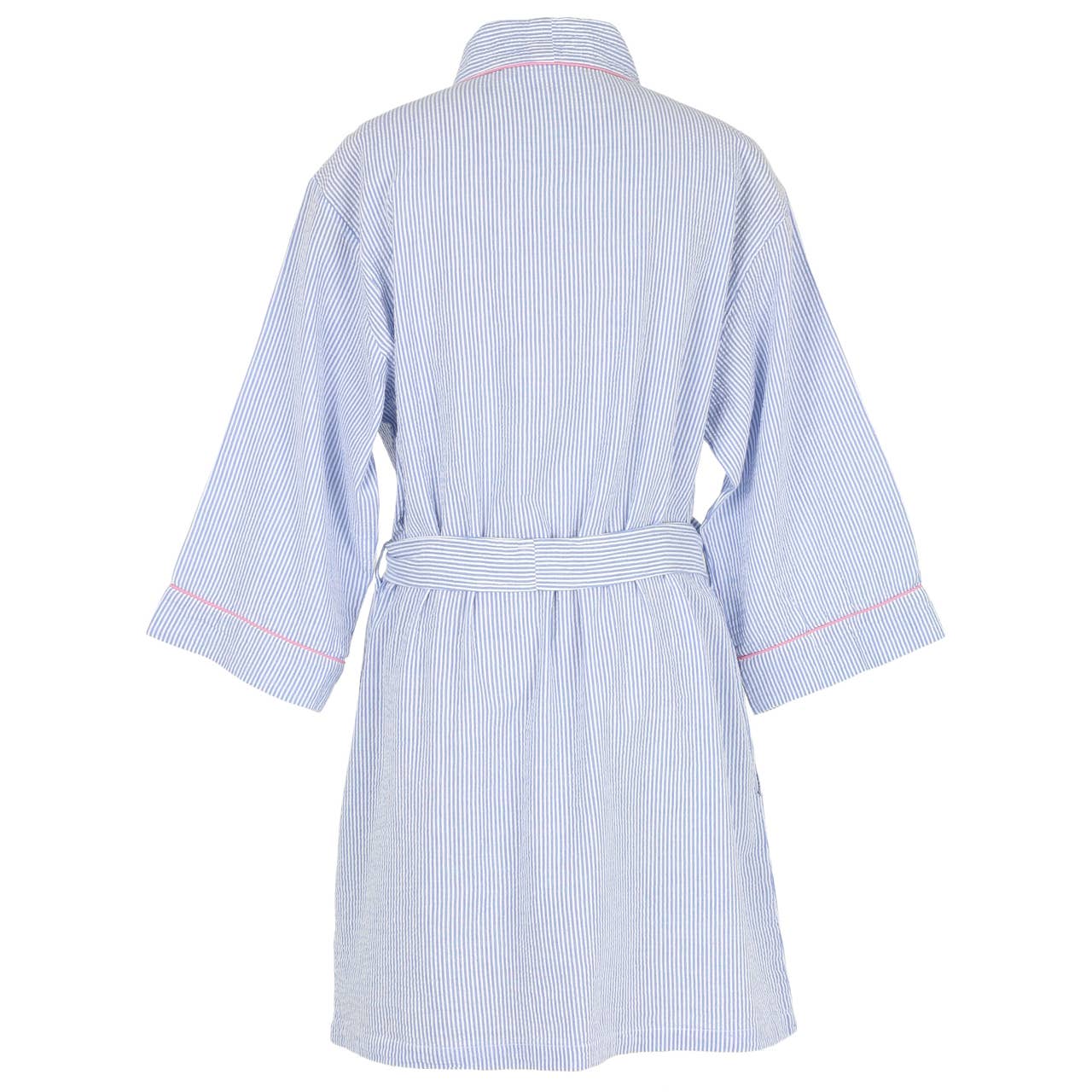 Blue Seersucker-Pink Kimono Robe