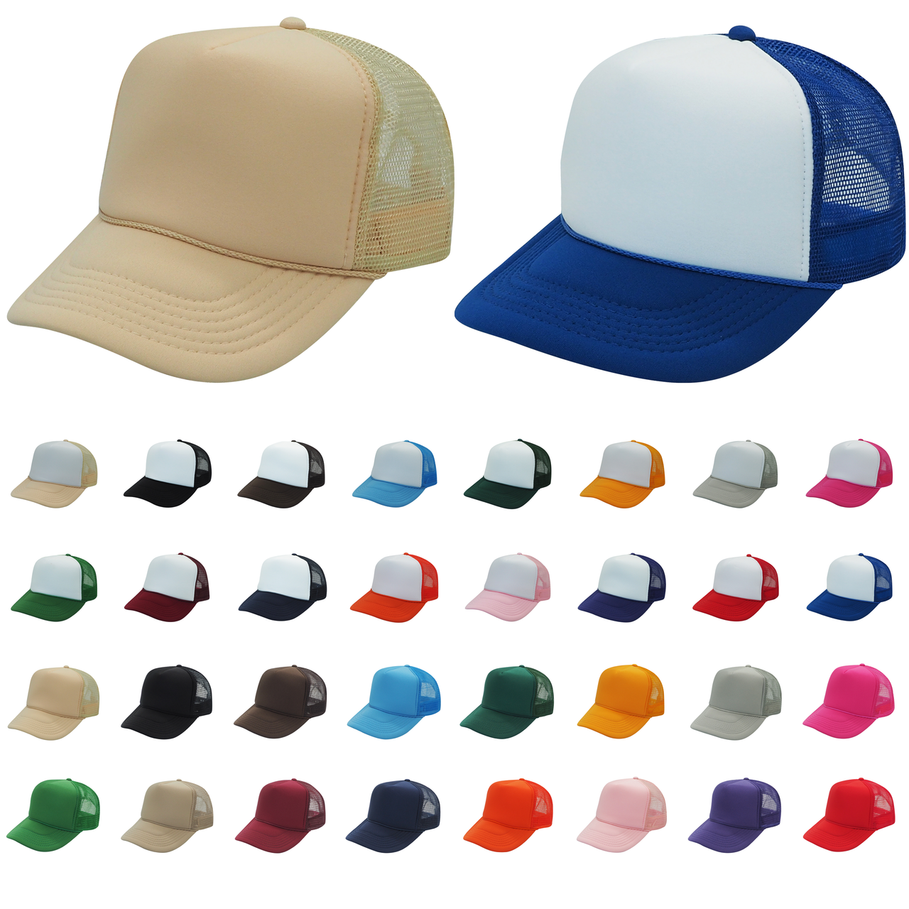 Nissun Classic Trucker Baseball Hats Caps Foam Mesh Blank Solid Two Tone Snapback Adult Youth