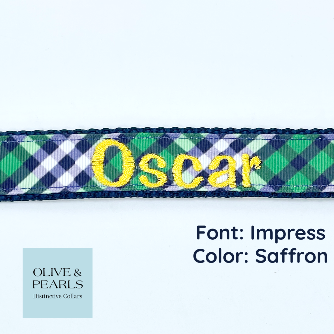 Navy Plaid Personalized Collar