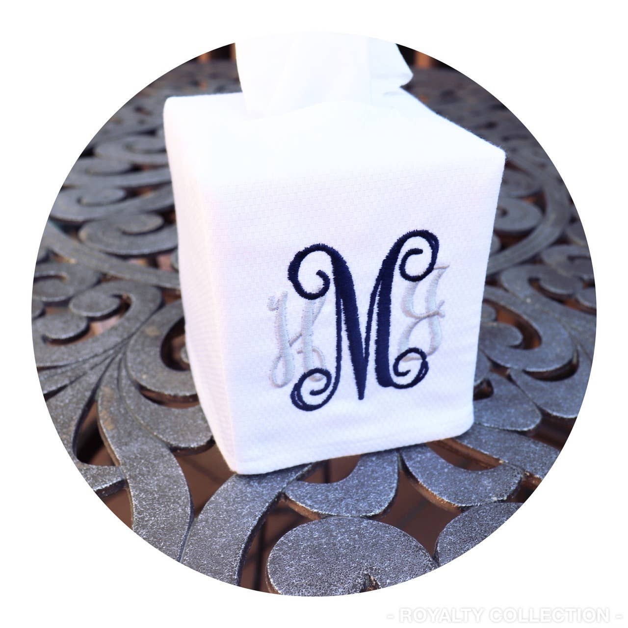 White Cotton Pique Tissue Box Cover