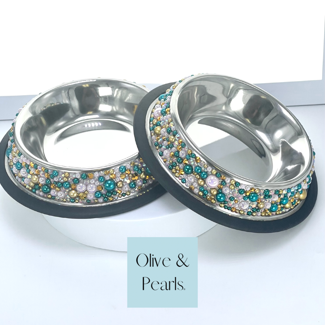 Embellished Pet Bowls in Siren