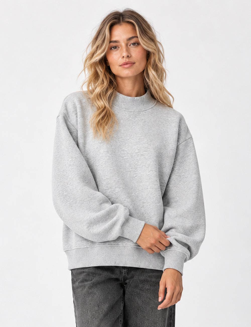 Ladies Cozy Fleece Mock Neck Long Sleeves Pullover Sweatshirt