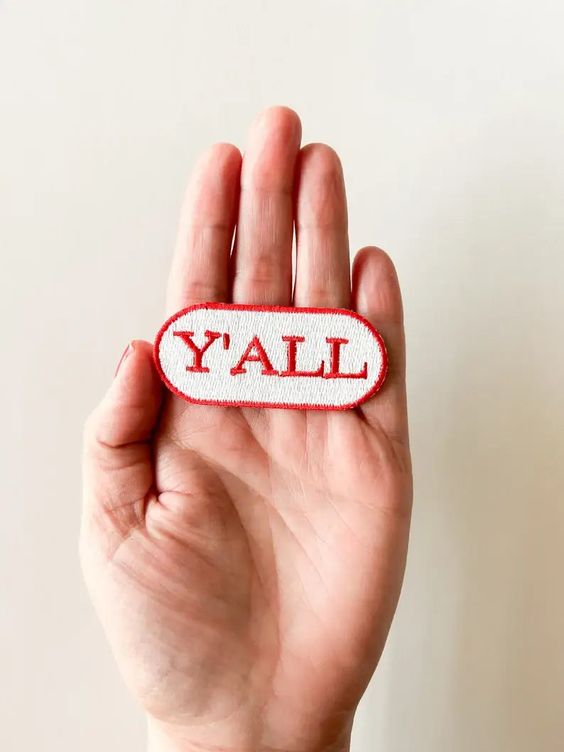 Red & White Y'all Embroidered Iron-on Patch