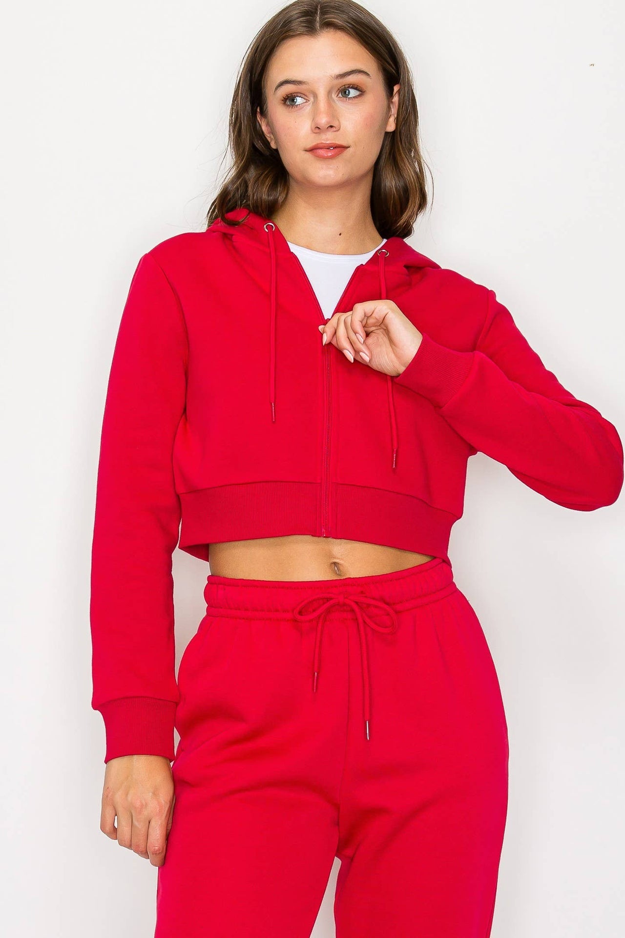 Cropped Fleece Zip Up Hoodie