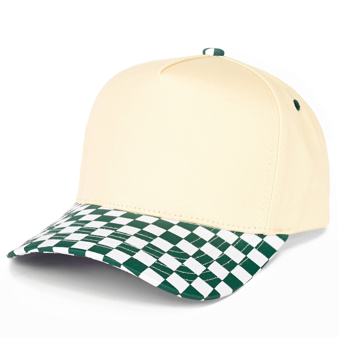 C.C Check Board Pattern Print Two Tone Canvas Trucker Hat
