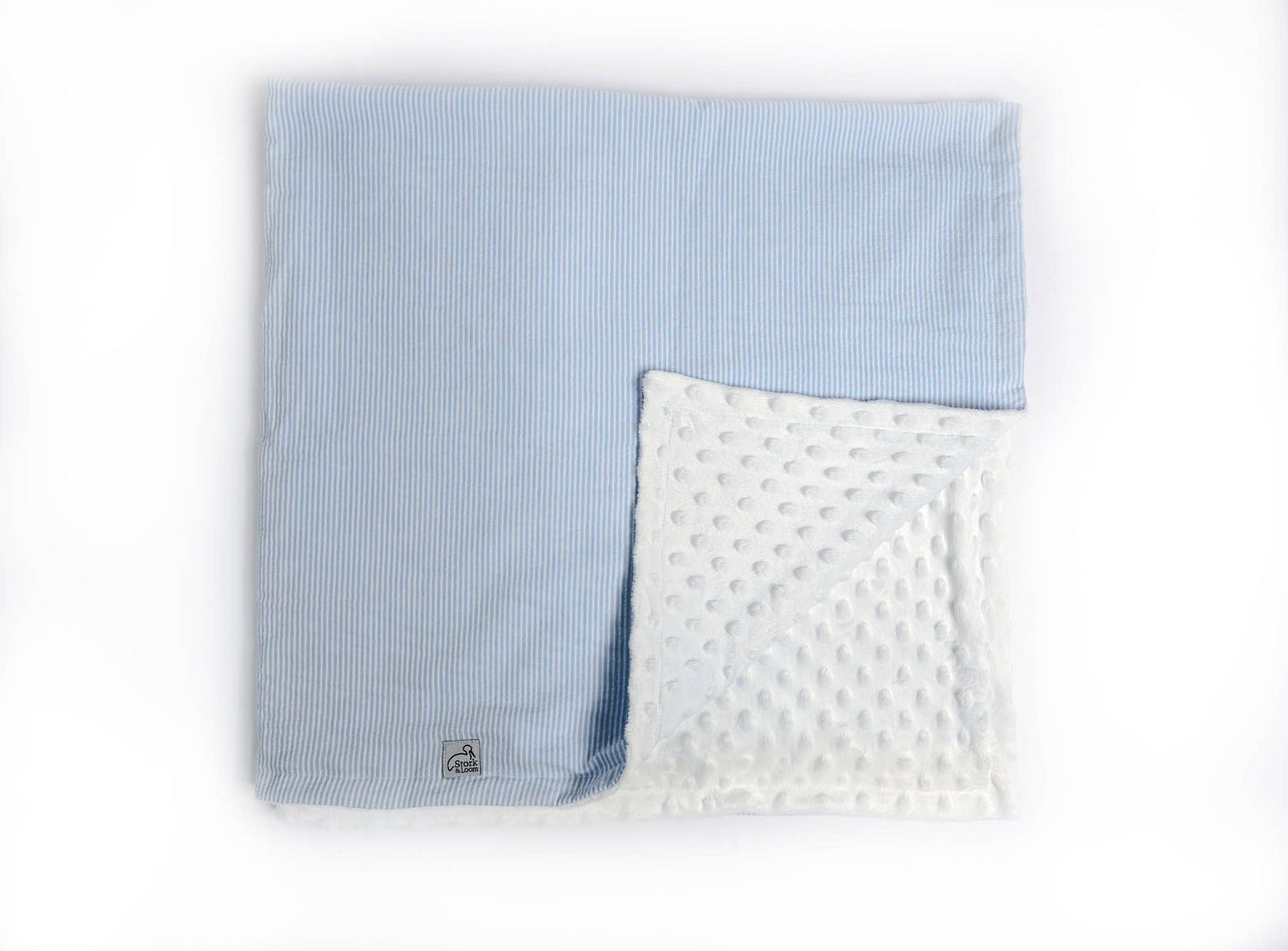Light Blue Seersucker Minky Dot Blanket