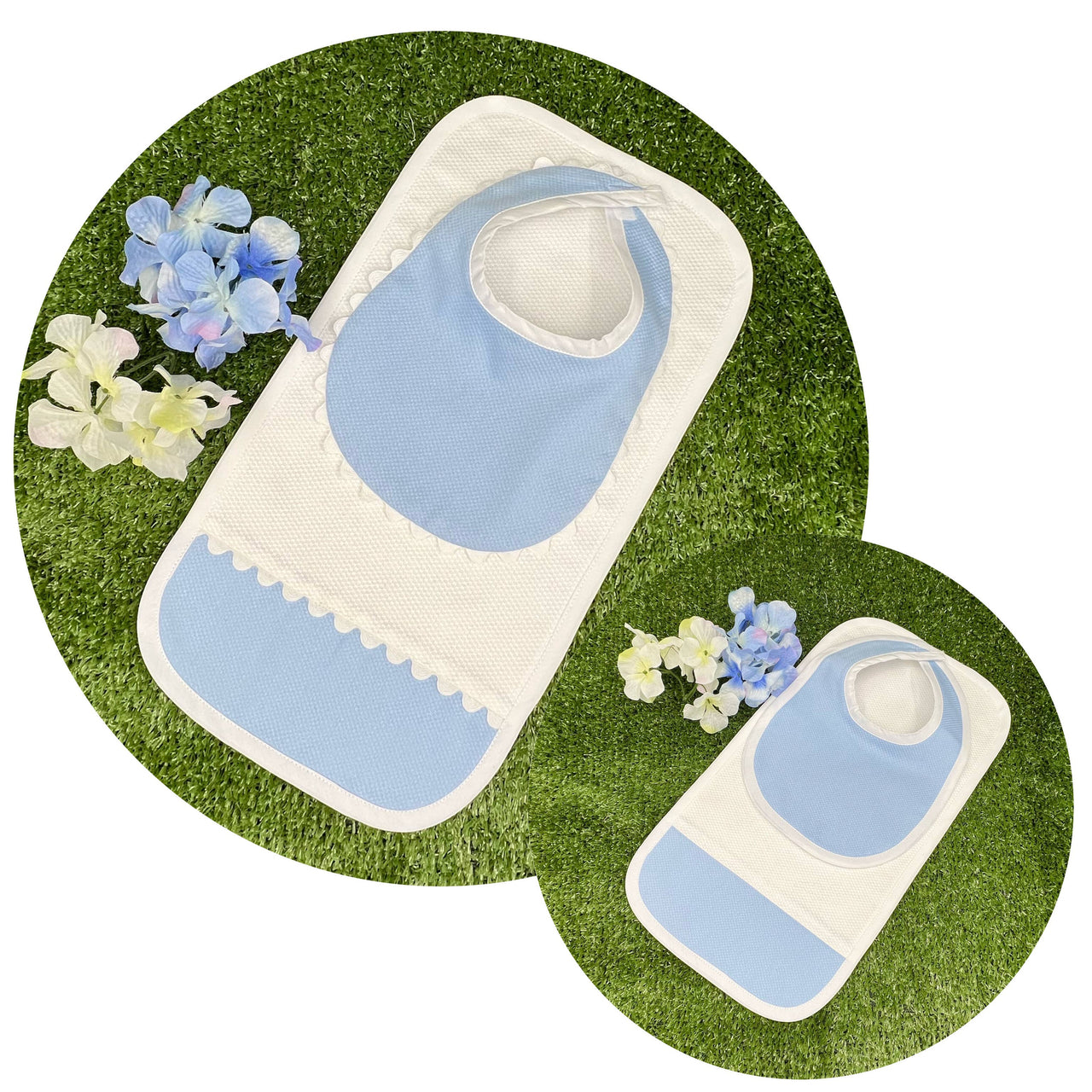 Blue Cotton Pique Bib and Burp Set