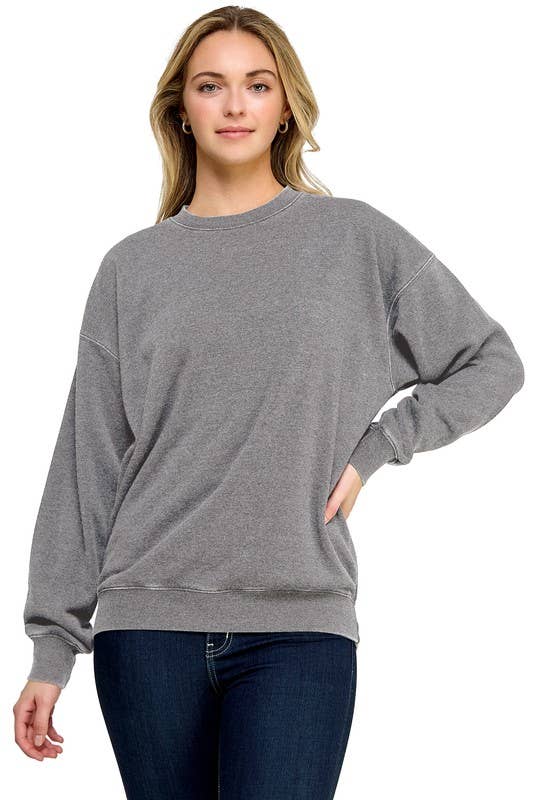 Fleece Burn Out Oversized Crew Neck Sweatshirt