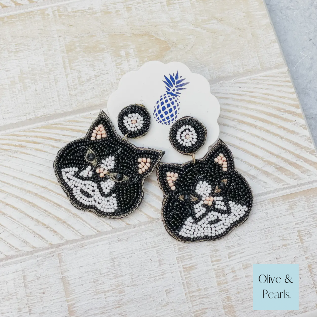 Beaded Cat Earrings