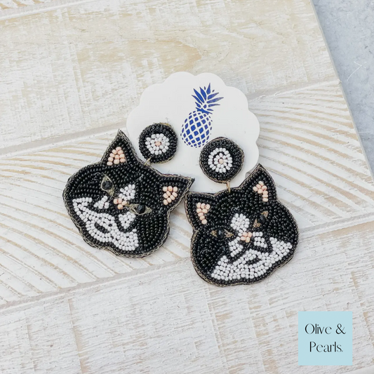 Beaded Cat Earrings