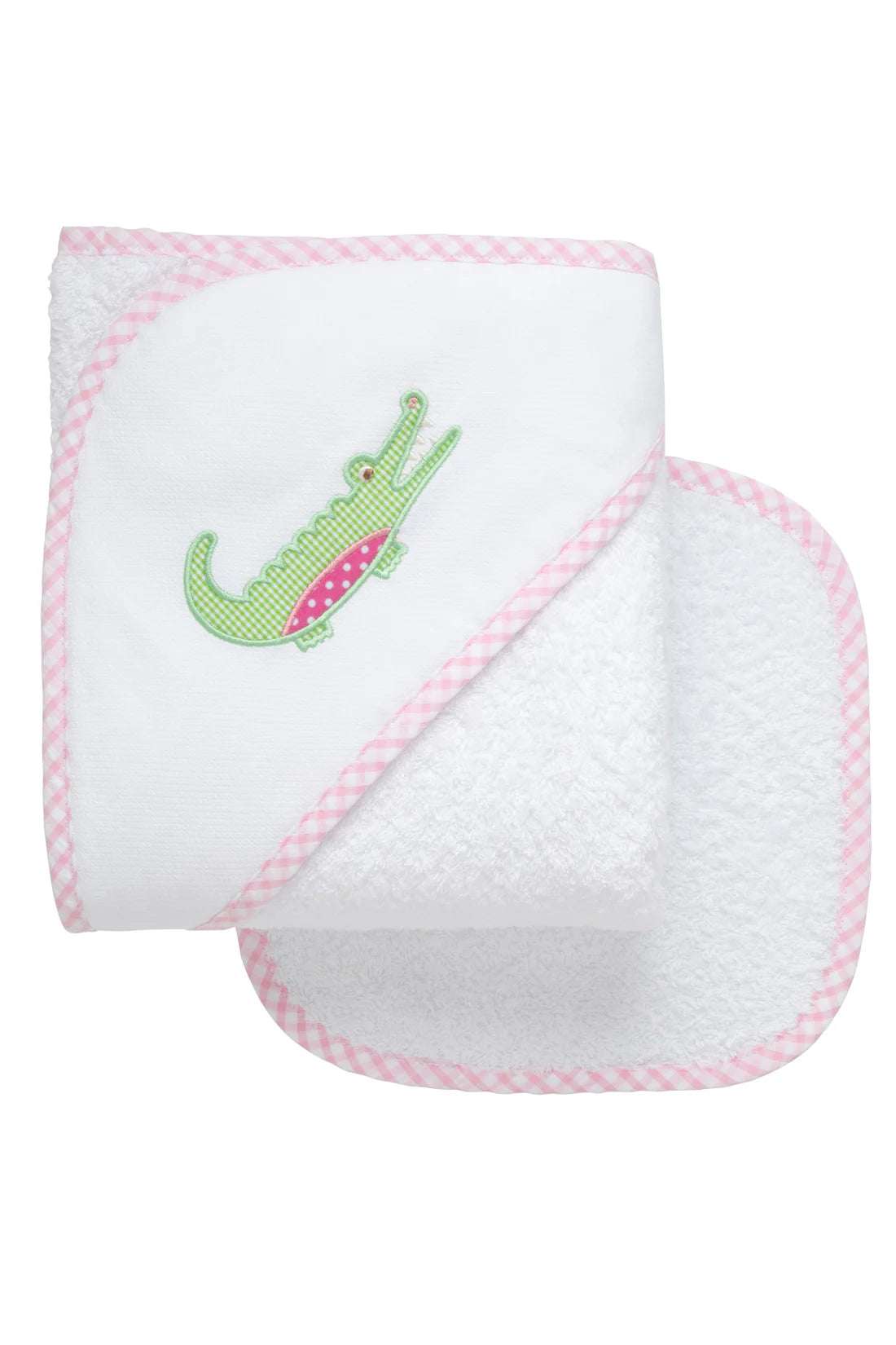 Pink Alligator Applique Hooded Towel & Washcloth Set