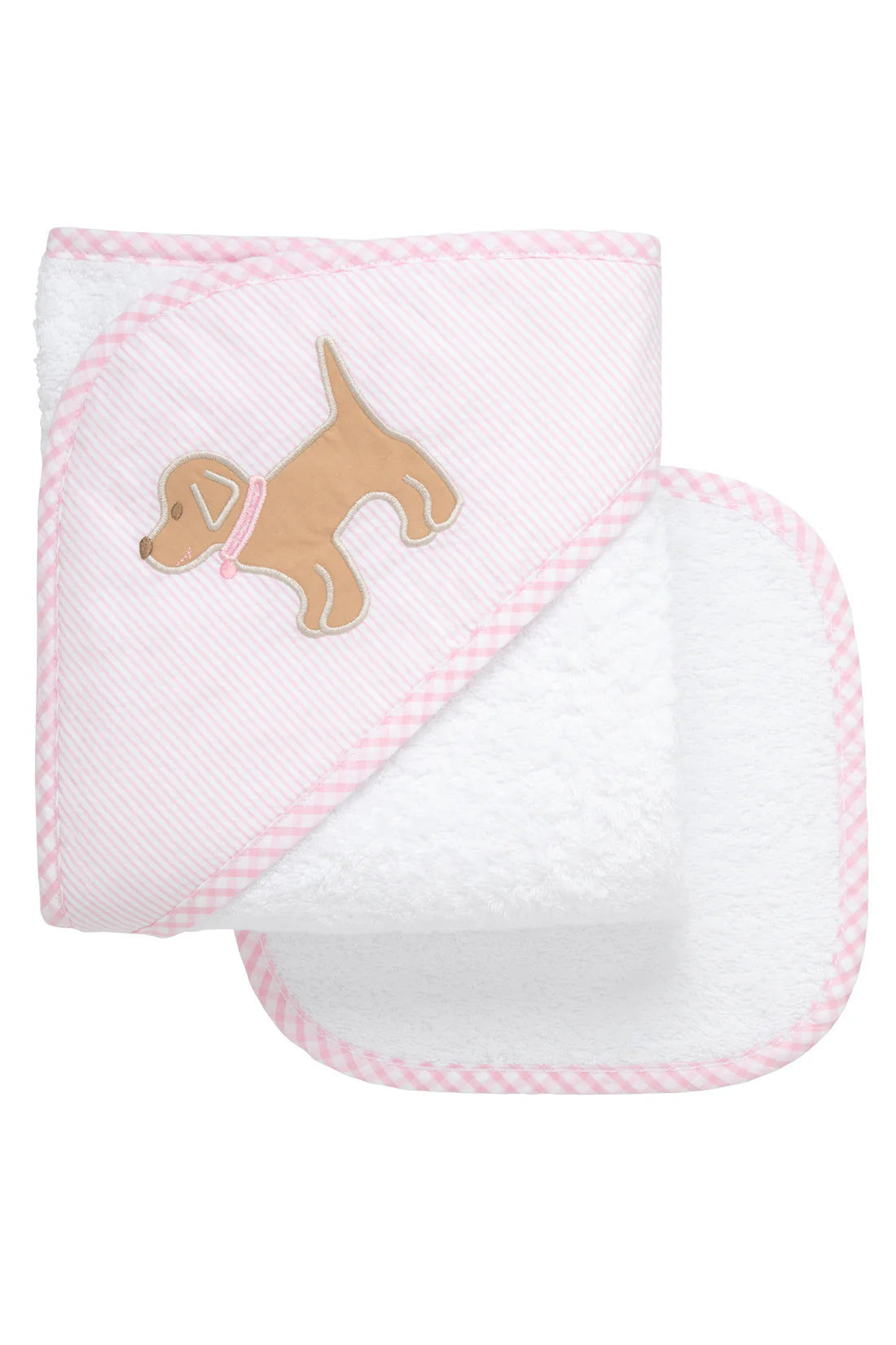 Pink Puppy Applique Hooded Towel & Washcloth Set