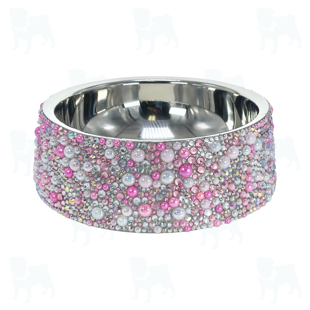 Modern Pearl and Rhinestone Pet Bowl
