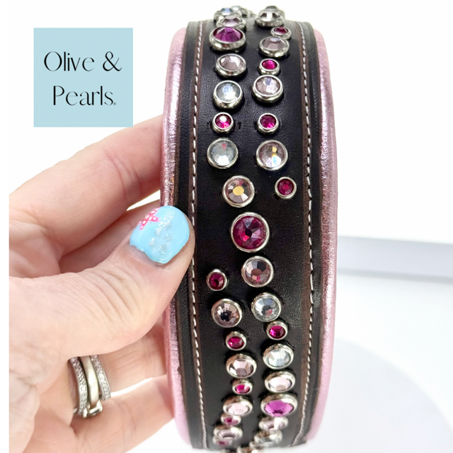 Pink Wave Crystal and Leather Collar