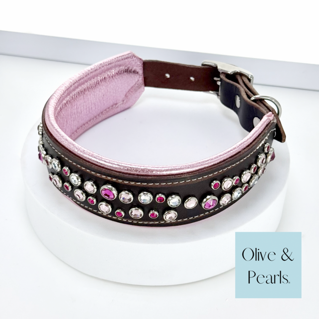 Pink Wave Crystal and Leather Collar