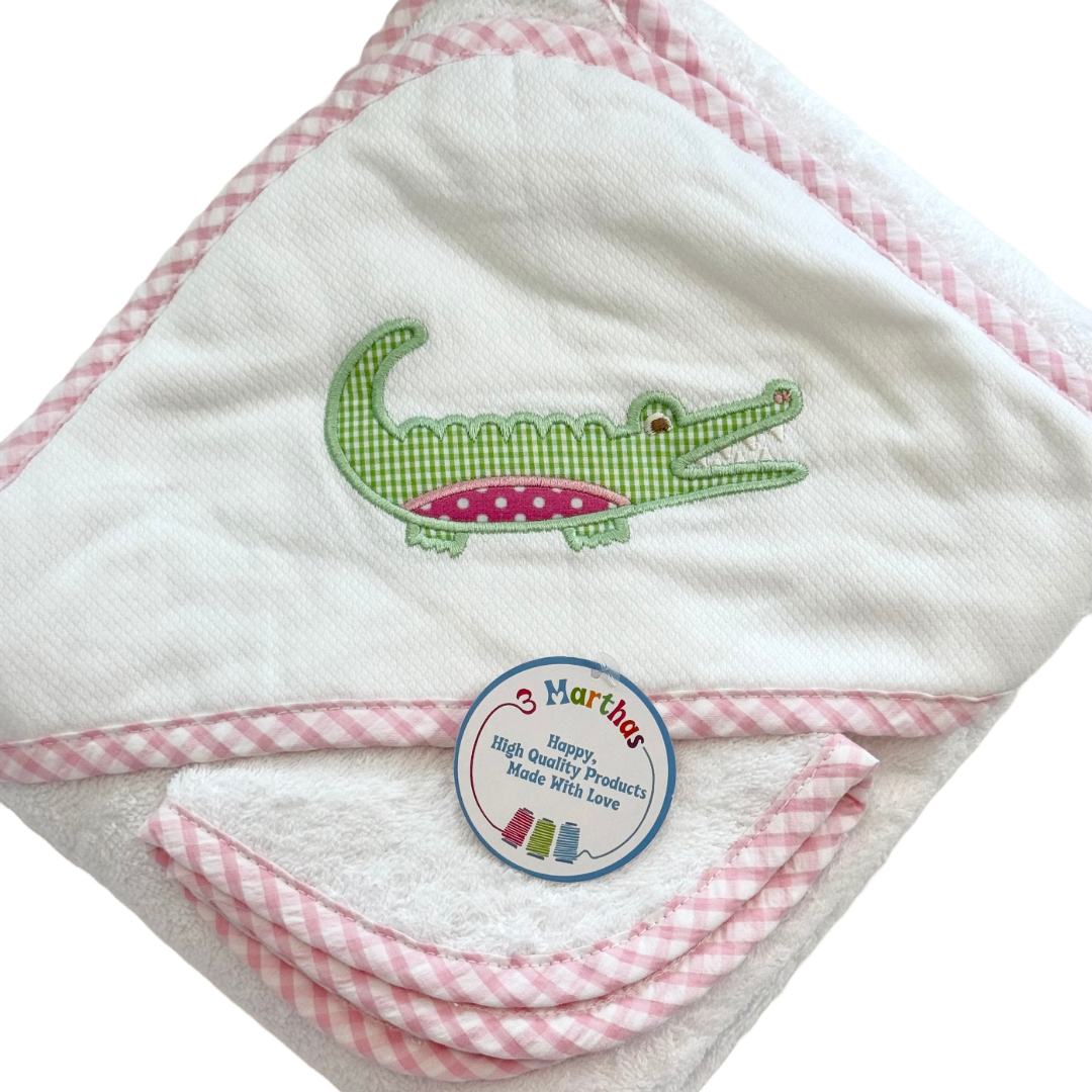 Pink Alligator Applique Hooded Towel & Washcloth Set