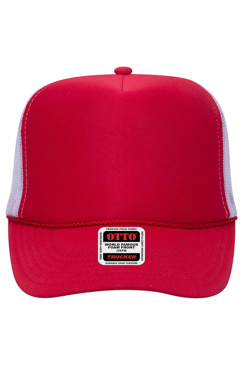 OTTO Red and White Foam Front High Crown Back Split Color Trucker Hat