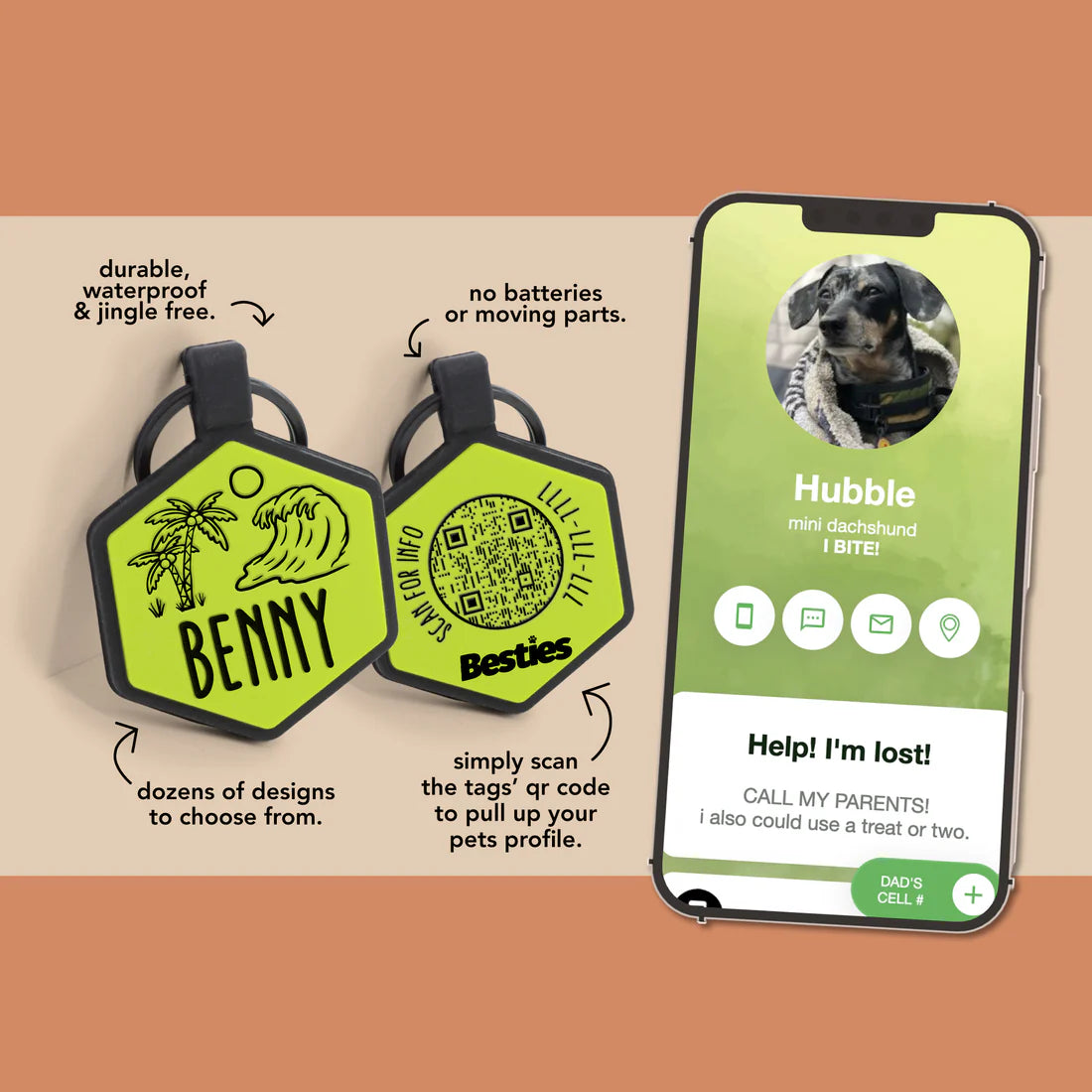 Besties Salt & Sun Custom QR Code Pet Identification Tag