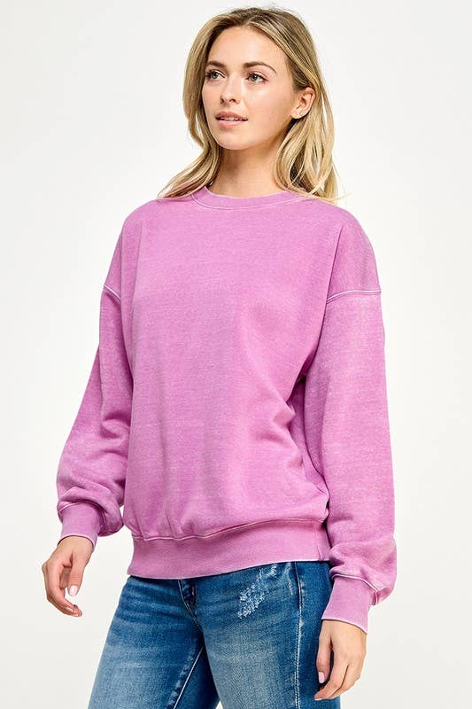 Fleece Burn Out Oversized Crew Neck Sweatshirt