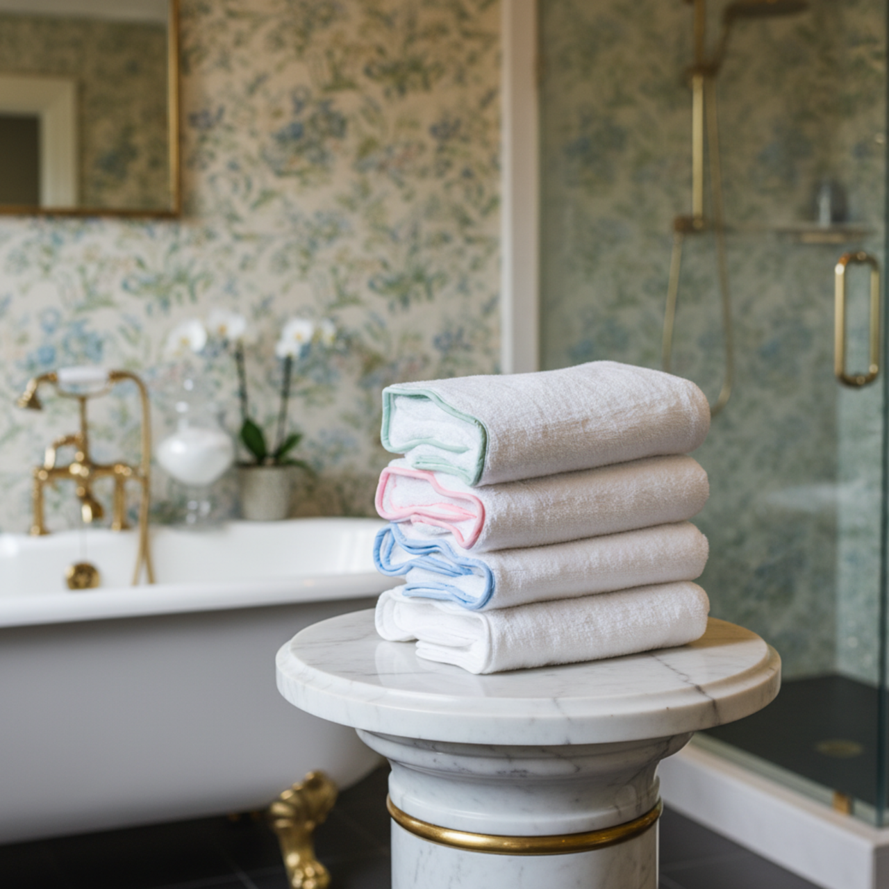 Luxury Cotton Hand Towel with Scallop Piping and Shirley Appliqué Monogram