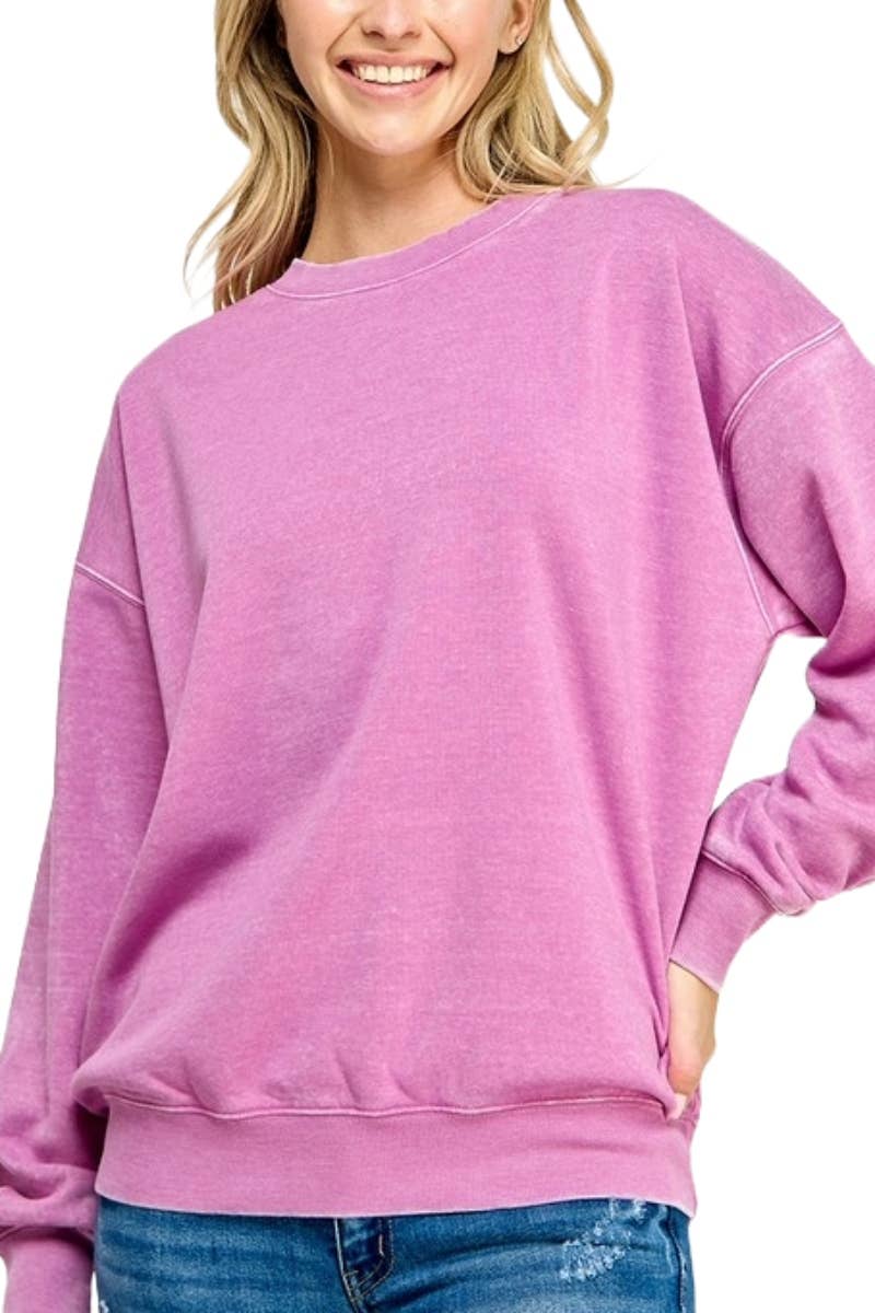 Fleece Burn Out Oversized Crew Neck Sweatshirt