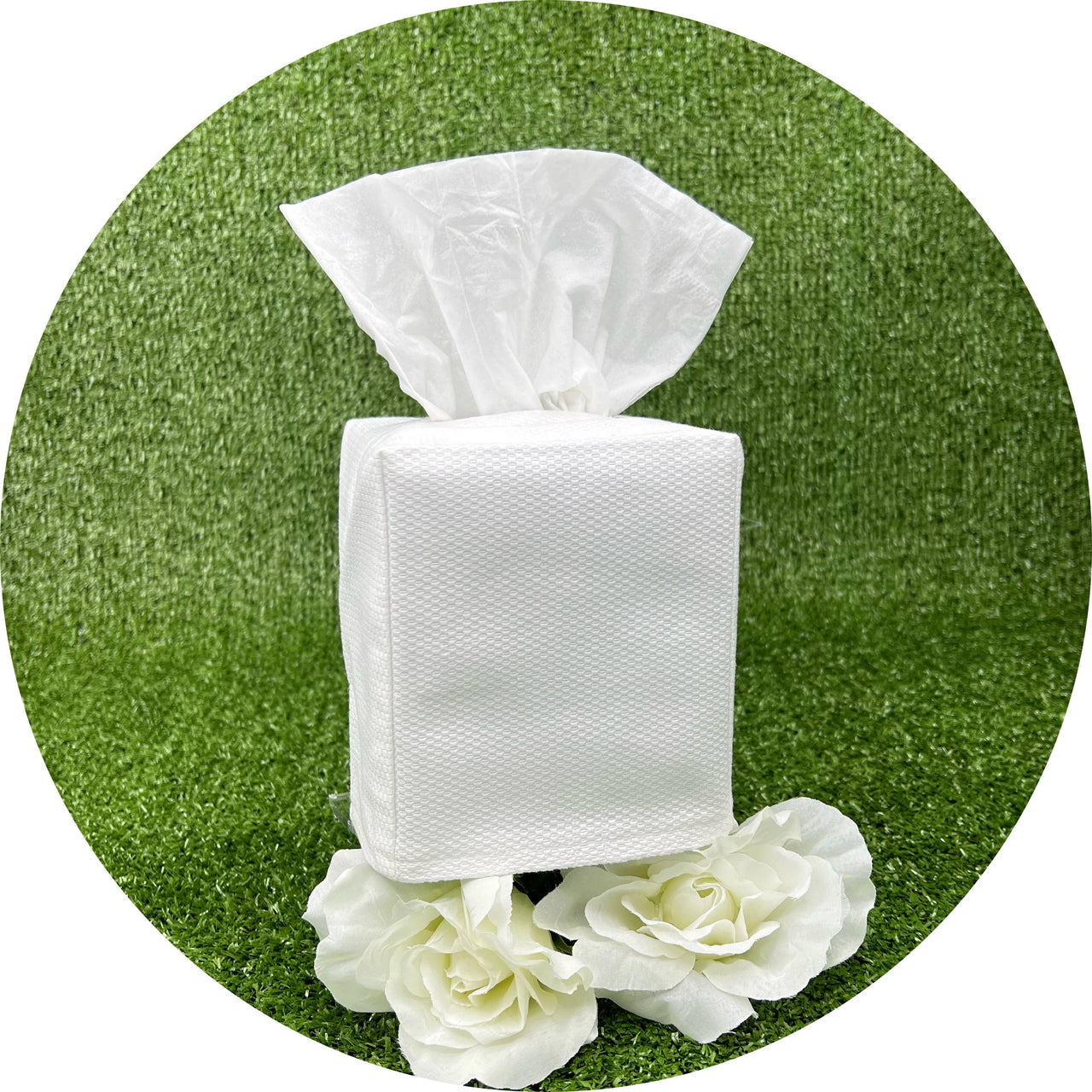 White Cotton Pique Tissue Box Cover