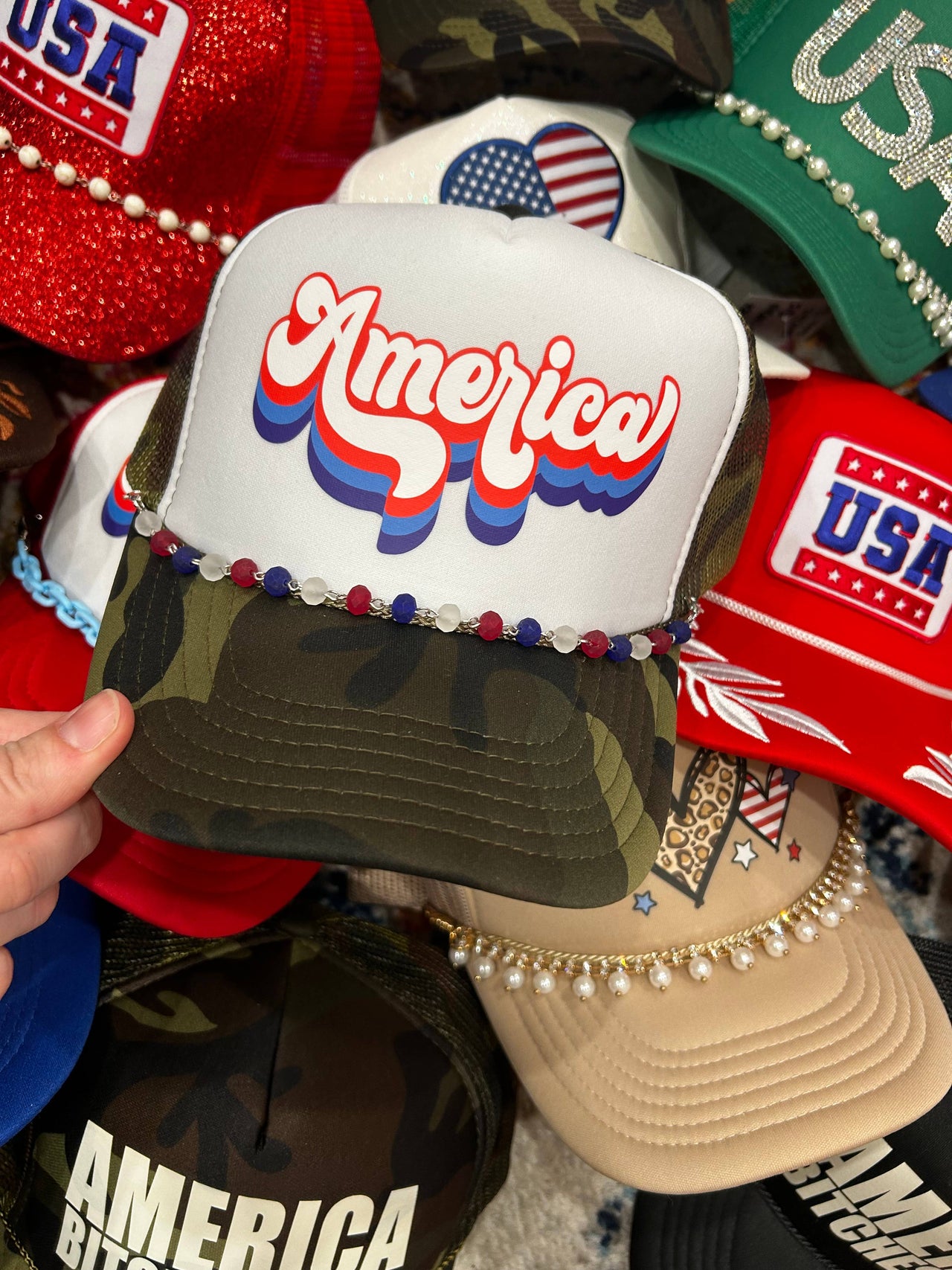 Red, White, & Blue Beaded Trucker Chain