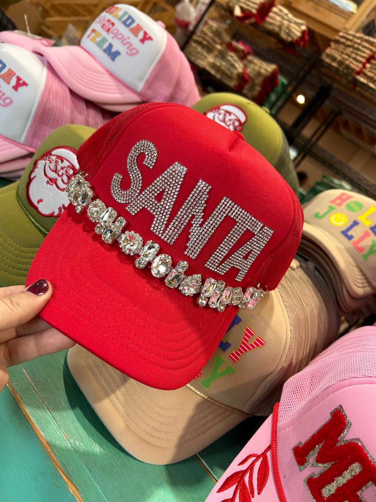 Rhinestone SANTA Trucker Hat