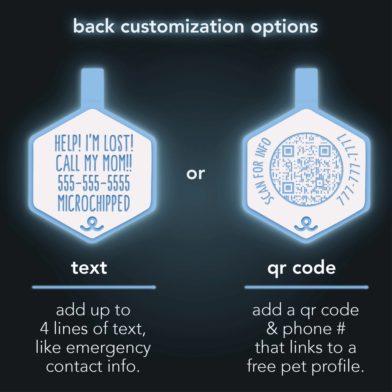 Glow In the Dark Pet ID Tag with Custom QR Code