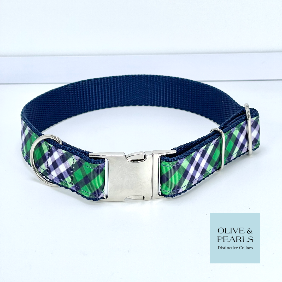 Navy Plaid Personalized Collar