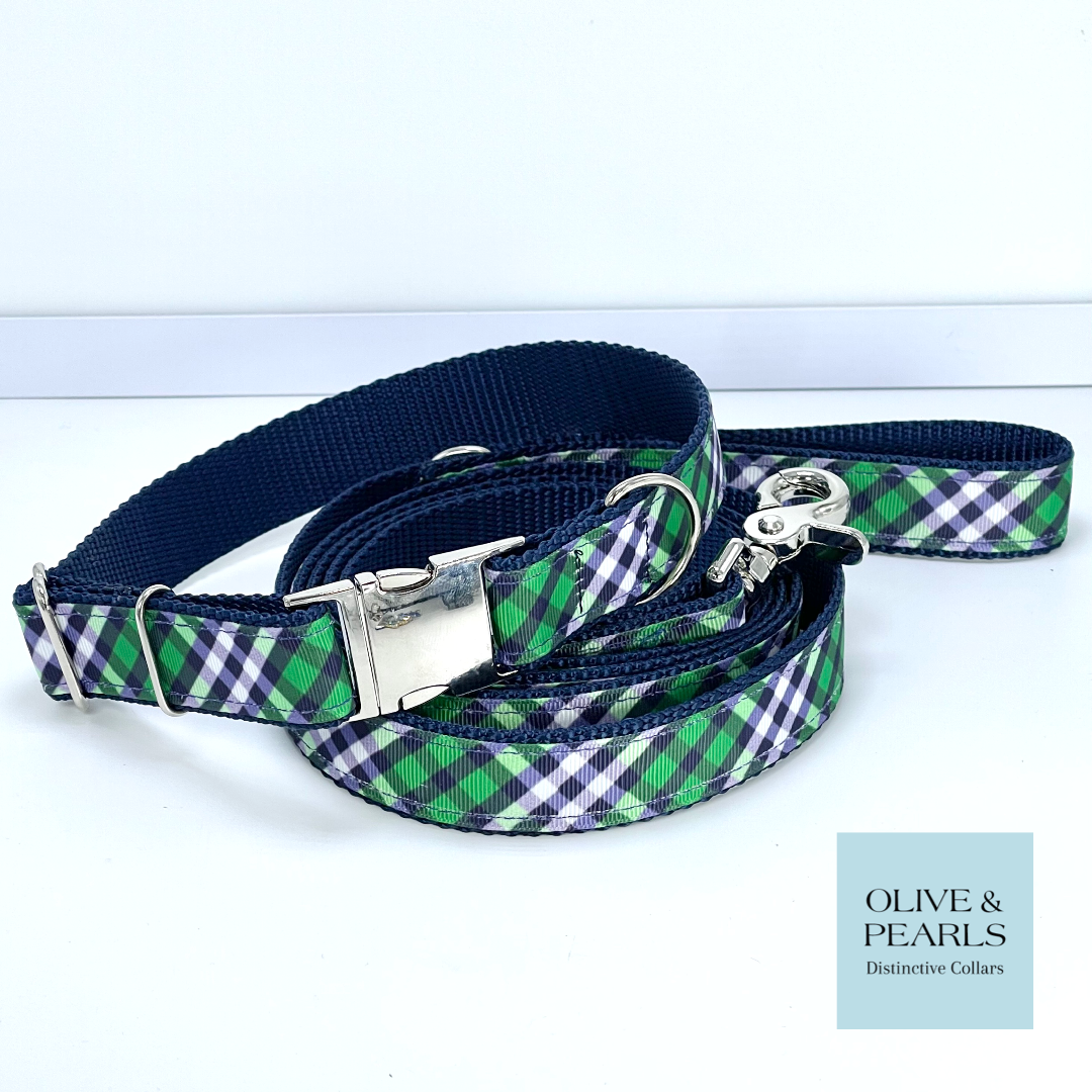 Navy Plaid Personalized Collar