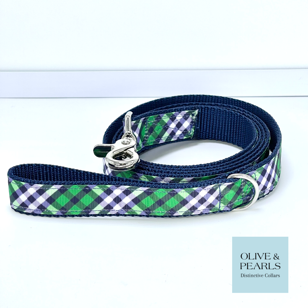 Navy Plaid Personalized Leash