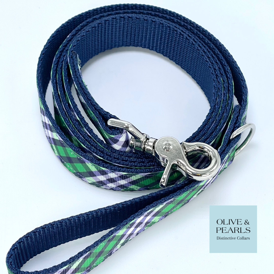 Navy Plaid Personalized Leash