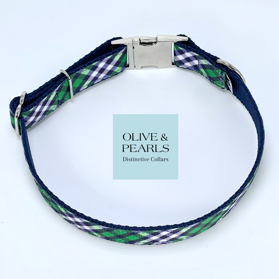 Navy Plaid Personalized Collar