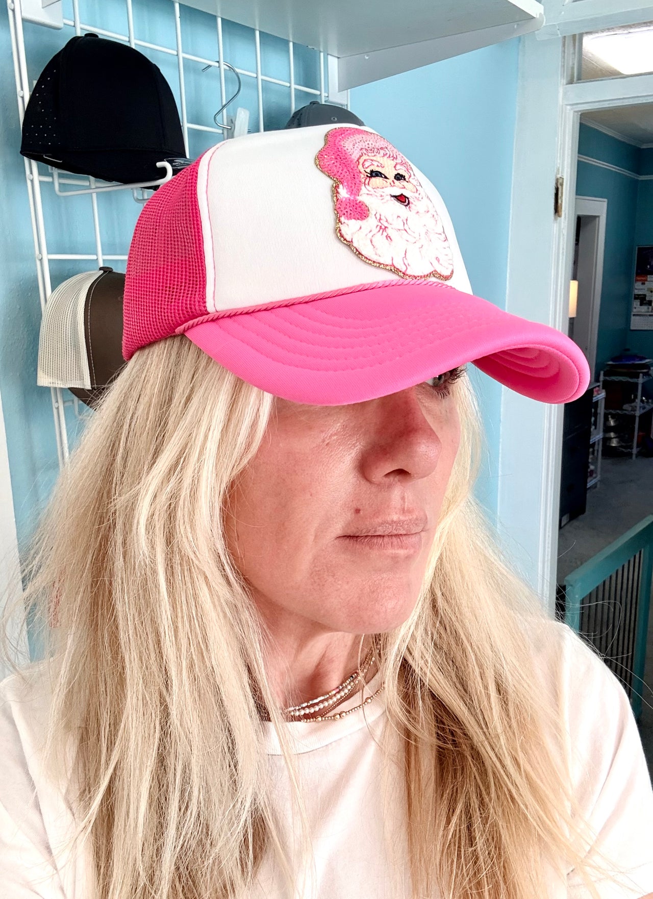 Hot Pink Happy Santa Trucker Hat