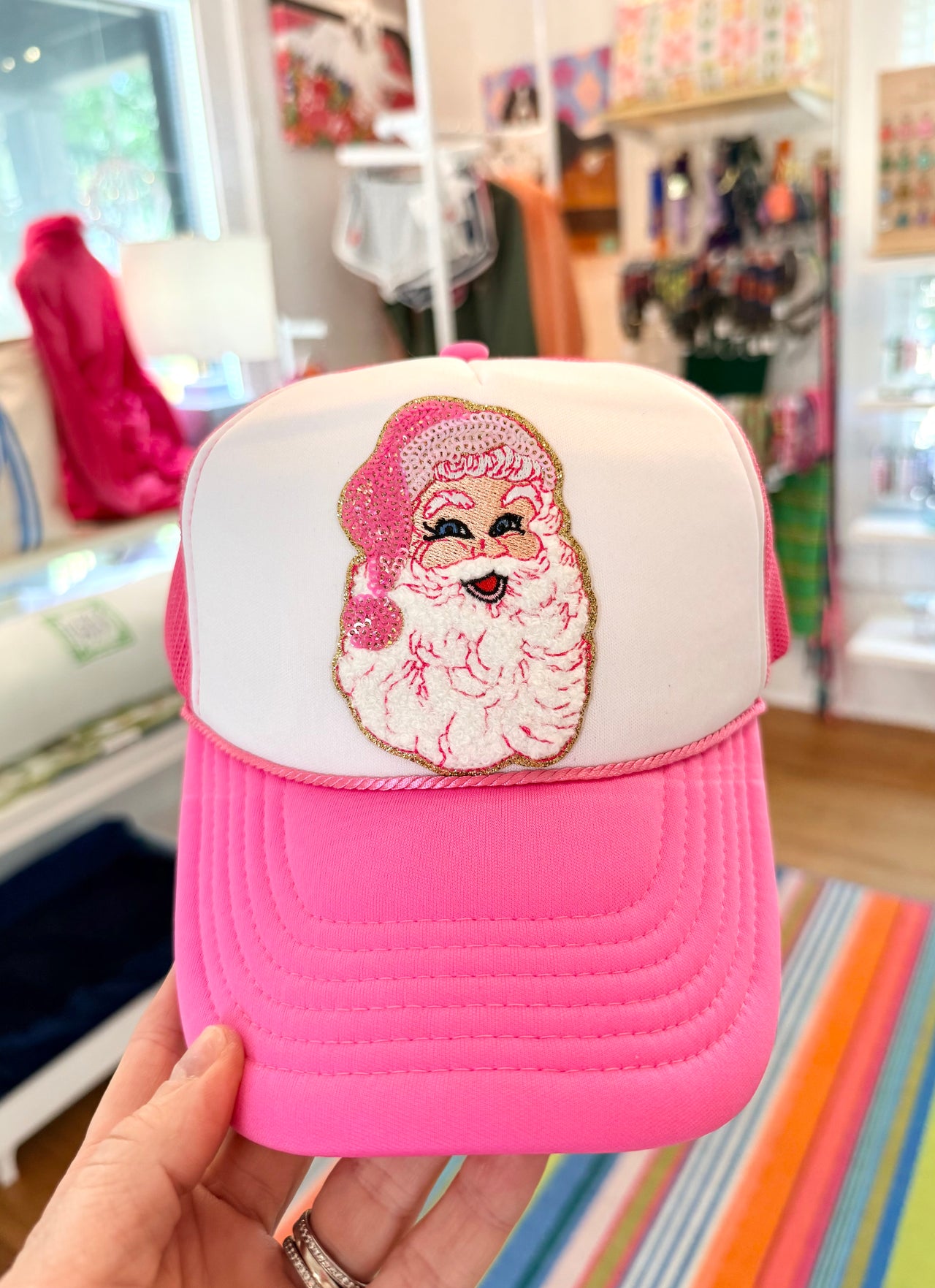 Hot Pink Happy Santa Trucker Hat