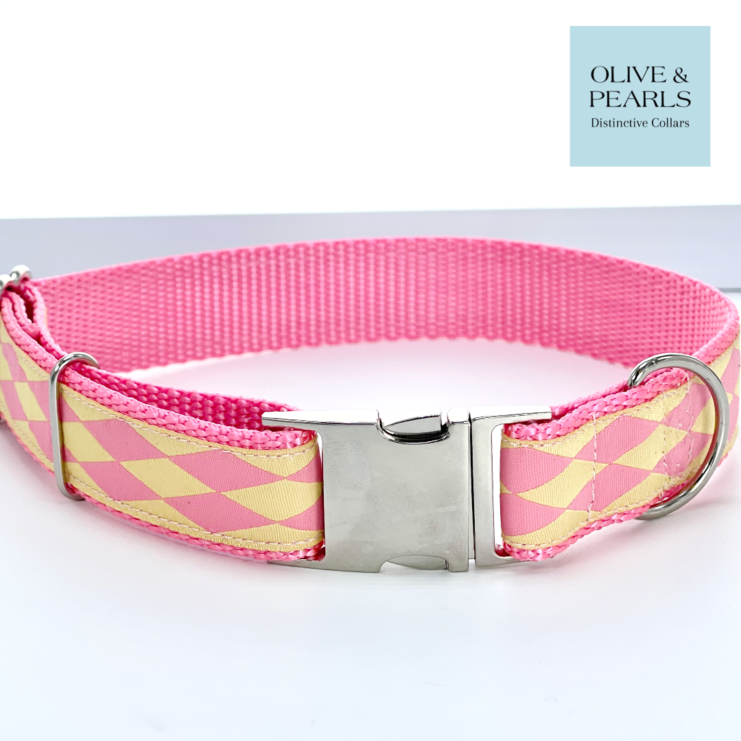 Pink Harlequin Personalized Collar