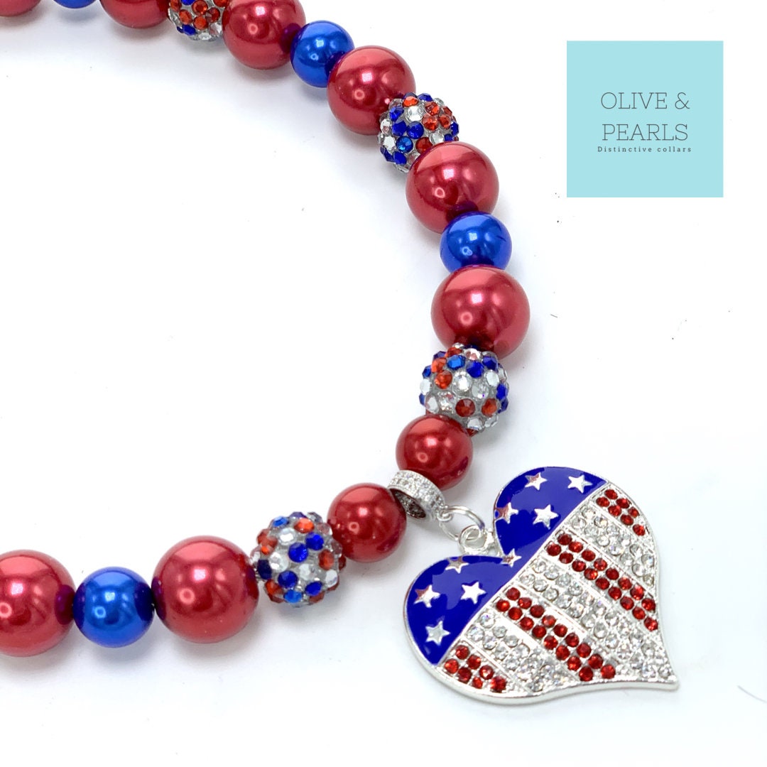 The Anna Blair Patriotic Pearl Dog Collar