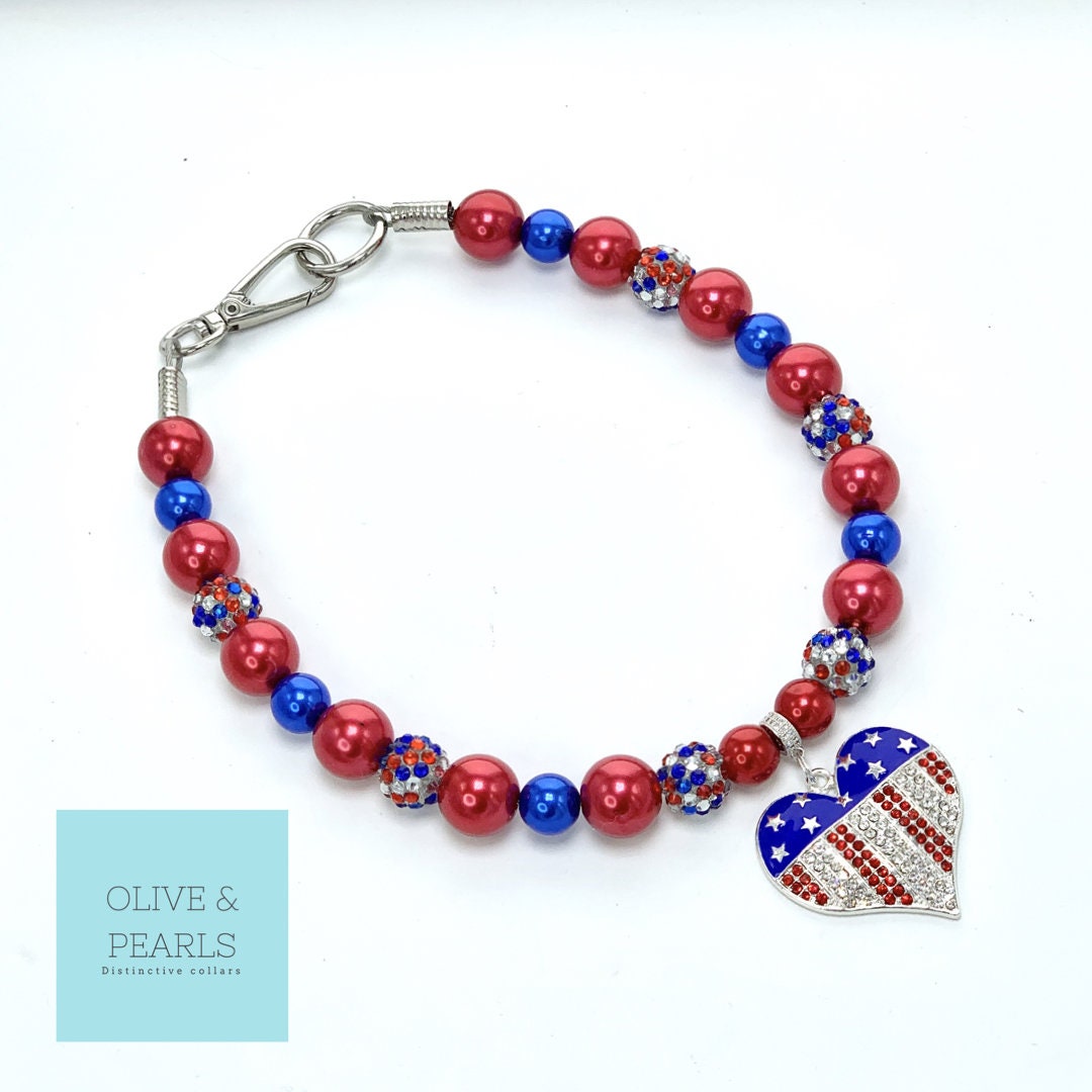 The Anna Blair Patriotic Pearl Dog Collar