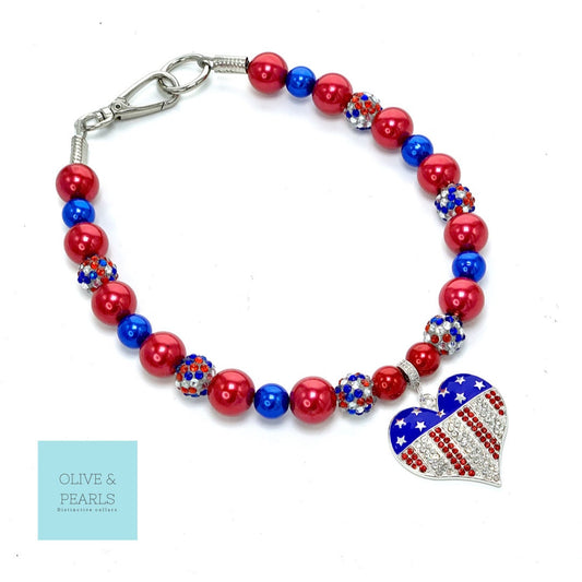 The Anna Blair Patriotic Pearl Dog Collar